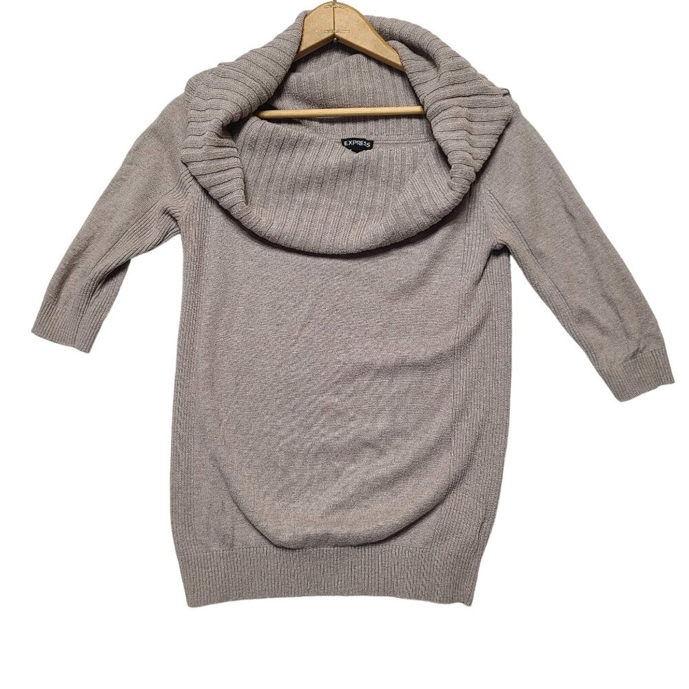 Express Womens Cowl Neck Beige Sweater 3/4 Sleeve XS